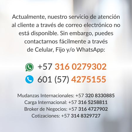 Contáctanos Vía Celular, Fijo o Whatsapp